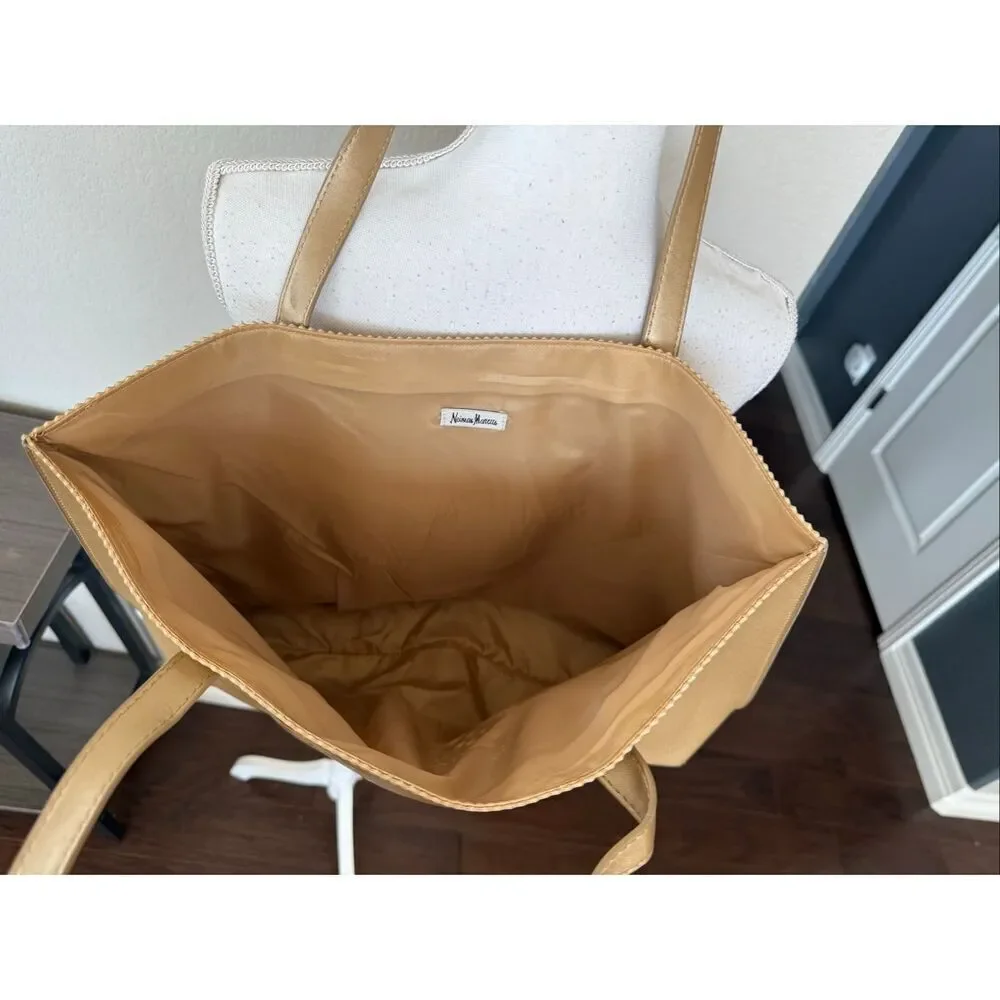 Neiman Marcus Gold Faux Leather Mandala Tote Bag